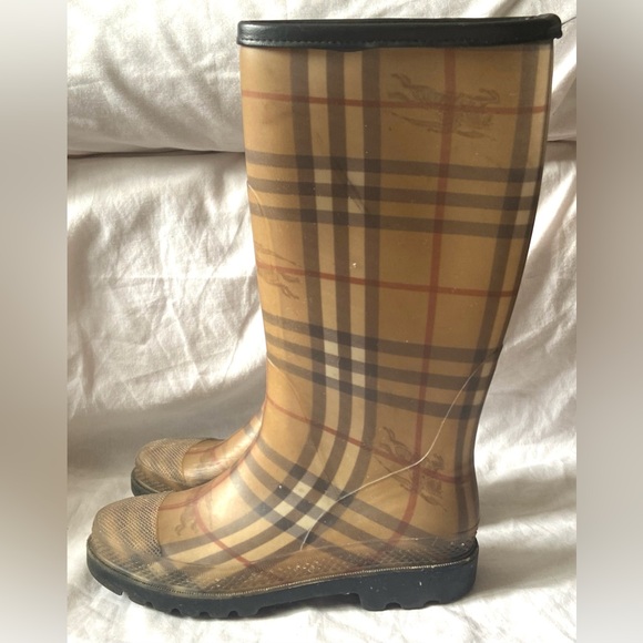 Burberry Haymarket Rubber Rain Boots Nova Check Winter Lug Sole EU Size 38/ US 8 - Picture 1 of 6